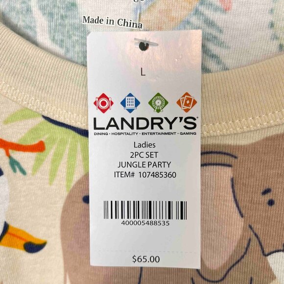 Landry's NWT Jungle Party Long Sleeve Cotton Knit Pajama Set Womens Size L - Picture 2 of 13